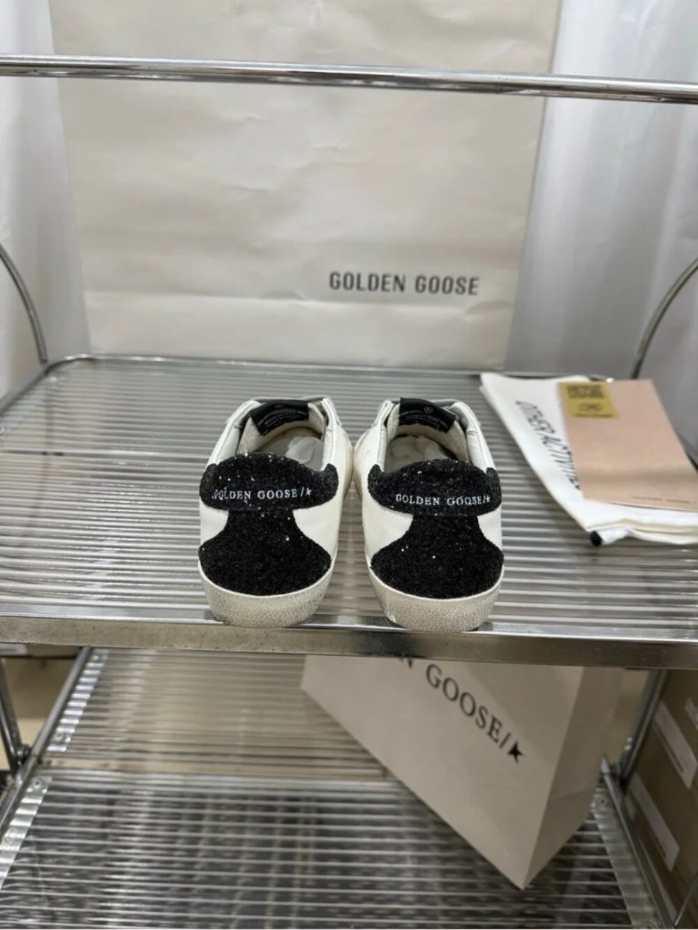 Golden Goose White Sneakers with Gold Glitter Star and Black Heel - Picture 8 of 9
